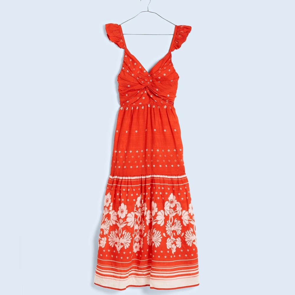Sabina Musayev Red and White Floral Midi Dress